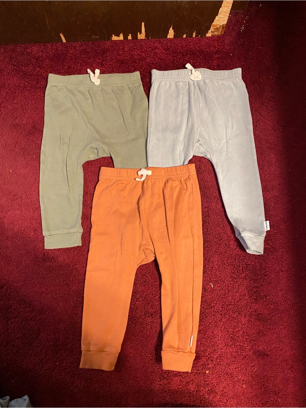 Gerber 3-Pack Joggers in Sage, Light Blue, and Rust